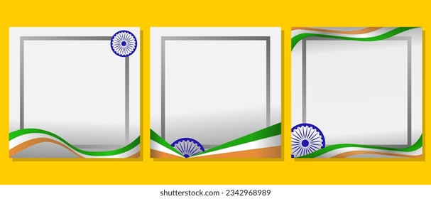 India flag for independence day social media post template design collection. Editable modern banner with place for the photo. Usable for social media, greeting card, banner, and website. India flyer.