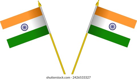 India flag, independence, Indian, Ashoka chakra, republic day India, Two India National Flags with Golden Sticks. A Patriotic Display vector illustration.