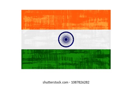 India flag isolated on white background. Vector illustration in grunge style.