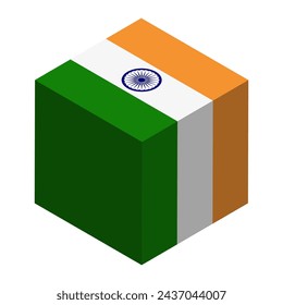 India flag - isometric 3D cube isolated on white background. Vector object.