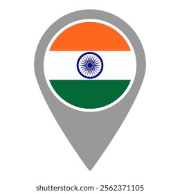 India flag location pin, flag application, Flag on Location Pin, graphic design, map pointer, vector illustration.