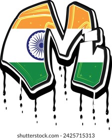 India Flag M hand Lettering Graffiti vector template