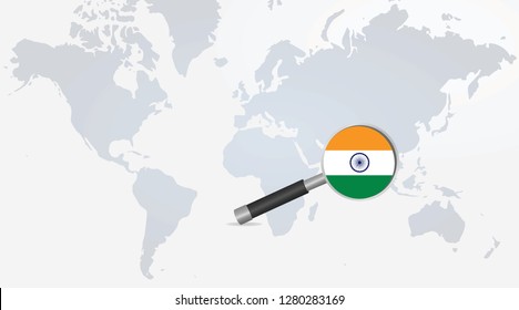 India flag in magnifying glass. vector illustration