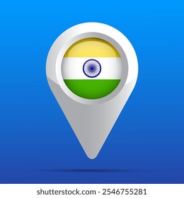Icono de mapa de bandera de la India. Icono brillante. 3D. Ilustración vectorial.