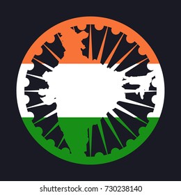 India flag with map inside the wheel vector illustration 