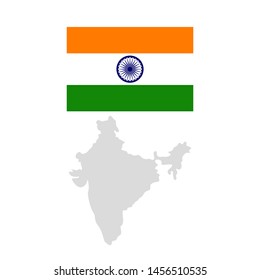 India flag and map isolated on the white background. Indian flag design.
