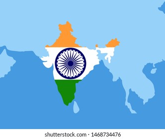 India flag and map isolated on the blue background. Indian flag design.