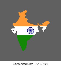 India flag map on the grey background. Vector illustration