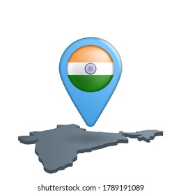 India flag map pin on white