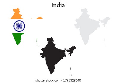 India flag and map shape black and gray color. EPS.file.