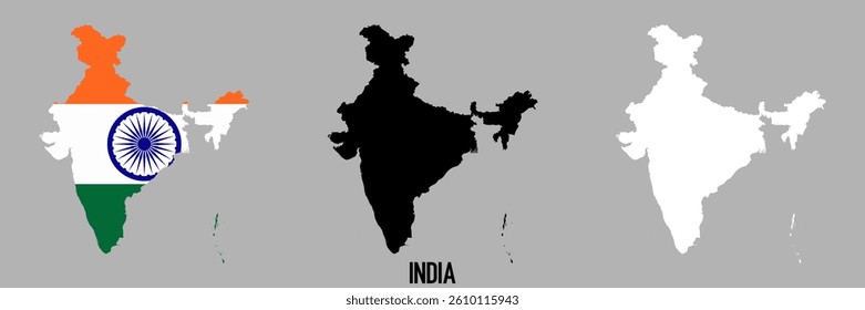 India flag and map shape black and gray color.