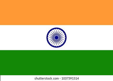 India flag with official colors and the aspect ratio of 2:3. Flat vector illustration.