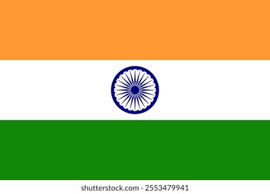 India flag in official colors, dimensions and aspect ratio. Vector flag symbolizing national pride, identity, heritage, patriotism and authority