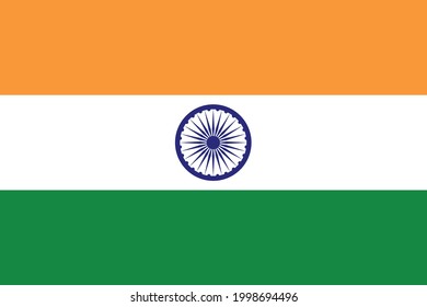 Bandera de la India, colores oficiales y proporción correcta. Bandera nacional de la India. Ilustración vectorial EPS10.