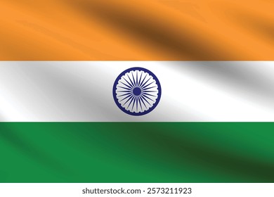 India flag official colors and proportion digital vector illustration. Pleated flag.