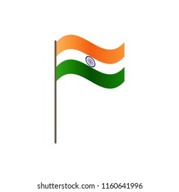 India flag on the flagpole. Official colors and proportion correctly. Waving of India flag on flagpole, vector illustration isolate