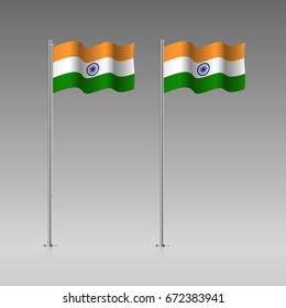 India flag on the flagpole. Official colors and proportion correctly. High detailed vector illustration. 3d and isometry. EPS10