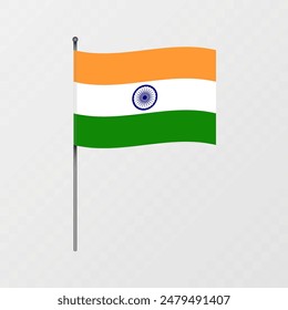 India flag on flagpole. Vector illustration.