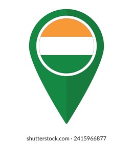 India flag on map pinpoint icon isolated. Flag of India