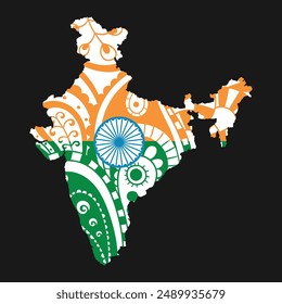 India Flag on Map vector illustration for independence day and republic day