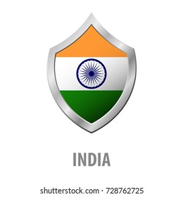 India flag on metal shiny shield vector illustration