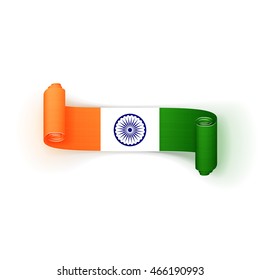 India Flag on realistic curved textile Ribbon