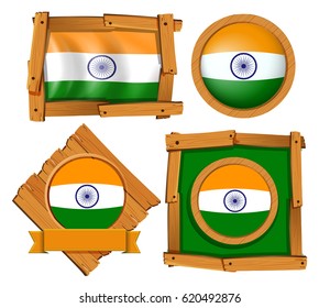 India flag on round and square badges illustration