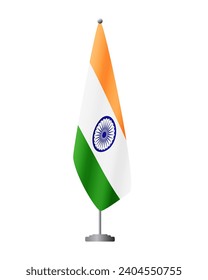 India flag on flag stand for official meetings, transparent background, vector