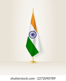 India flag on a flag stand. Vector illustration.