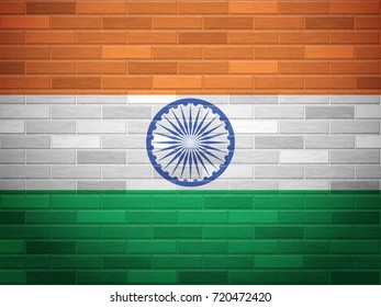 India flag on textured brick wall.