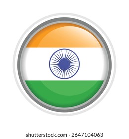 India Flag Pin Icon Glossy Round Indian National Emblem Vector