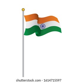 India flag with pole on white background 