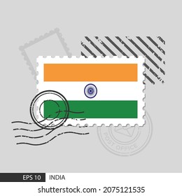 Indische Briefmarke. Einzige Vektorgrafik auf grauem Hintergrund mit Poststempeln und Angeben ist Vektoreps10.