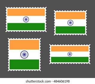 India flag postage stamp set, isolated on grey background, vector illustration.