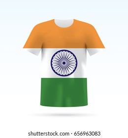 India flag printed on a T-shirt. Vector shirt template, isoalted on a white background. 