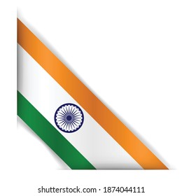Indische Flagge. Realistische Flagge Indiens. Eckband. Einzeln auf weißem Hintergrund. 