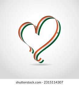 India flag ribbon in heart shape. Symbol of love and care, Vector illustration on isolated background.