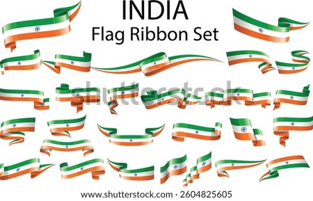 India Flag Ribbon Set - Vector Stock Illustration