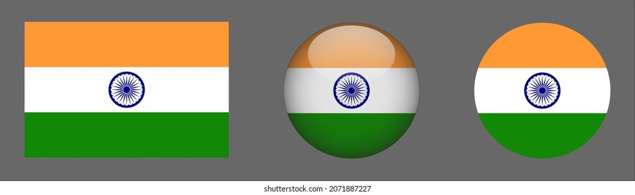 India flag set collection, button rounded, flat rounded.