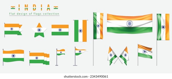India flag set, flat design of flags collection