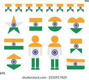 India flag set. Isolated India flag on white background