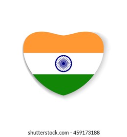India Flag in shape of heart. India flag inside of the heart. Vector illustration