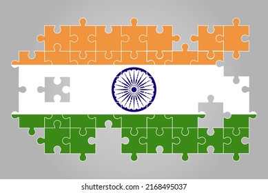 India Flag Shape Of Jigsaw Puzzle Vector, Puzzle Map, India Flag For Children And Classroom, Country Logo Asset, Solve Problem Concept, Flat Design