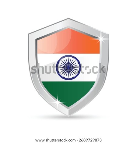 India flag shield logo, Indian national emblem glossy silver badge vector illustration