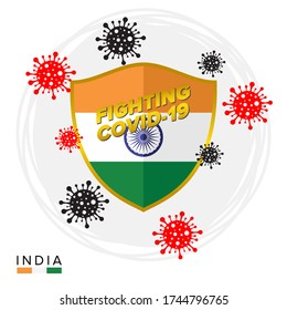 India flag shield as a symbol against the corona virus