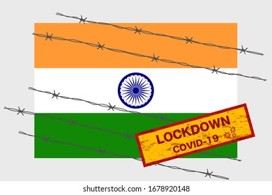Bandera de la India con seguridad de advertencia de bloqueo de carteles debido a la crisis del coronavirus covid-19 diseño de la enfermedad con el vector de aislamiento con cable de la barba