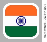 India flag square flat vector with rounded corners and white border, vector illustration