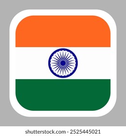 India flag square flat vector with rounded corners and white border, vector illustration