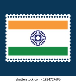 India flag stamp the Ashoka Chakra, a 24-spoke wheel, in navy blue at its center  vector illustration.