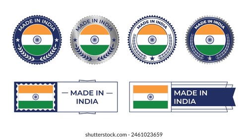 Bandera India, Estampilla de la Bandera India, Hecho en India. India Verificado, Estampilla de la bandera de Country, Verificado, Certificado, Hecho en, Etiqueta, Sello, Estampilla, Plata, Bandera, Vector de iconos.